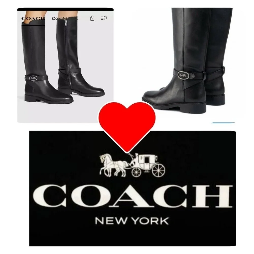 Women's COACH Black Walnut LEATHER Horse Carriage Equestrian Riding Knee Boots